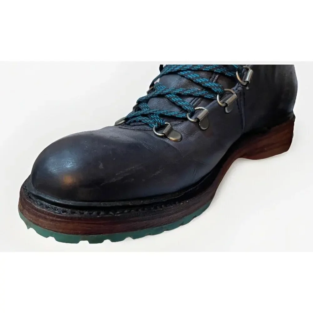 John Fluevog Montaigne Blue Leather Hiking Boots Mens 8 Womens 10 Lace Up